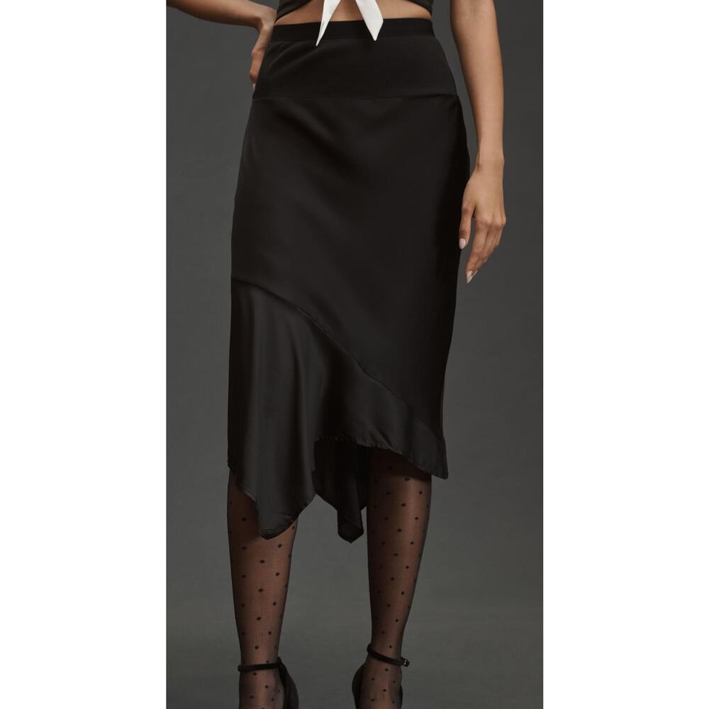 NWOT Anthropologie Asymmetrical Satin Slip Skirt Women’s Large Black Whimsigoth